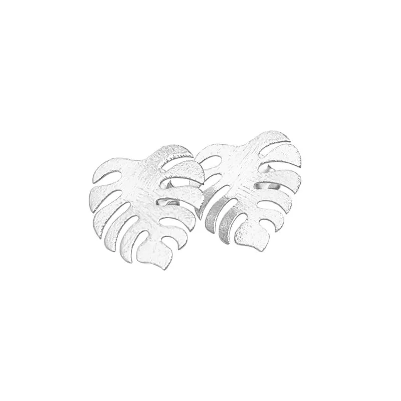 [MF004R] Monstera Mini Earrings Rhodium Plated